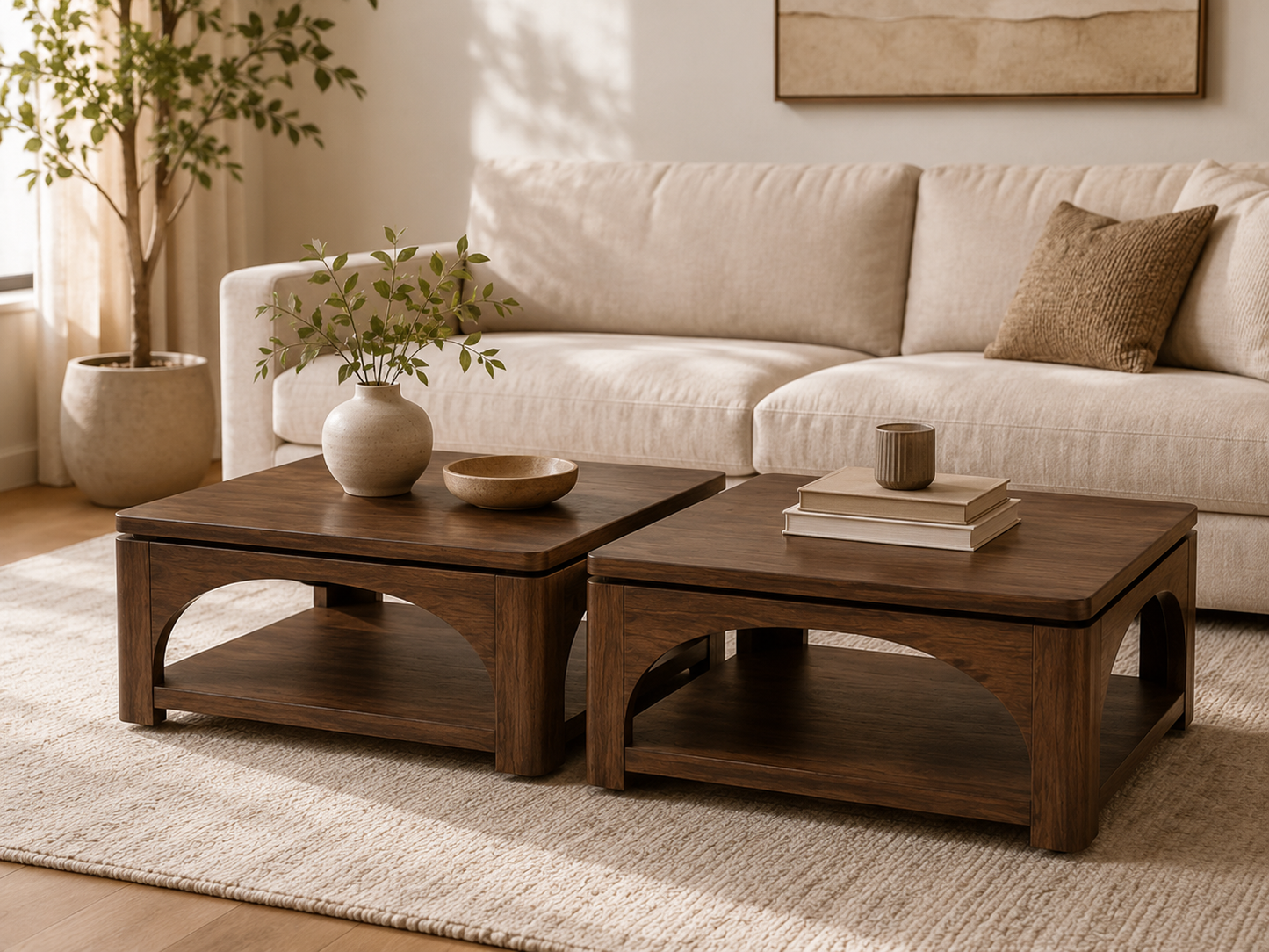 Modern Solid Wood Arch Coffee Table: Modular Collection